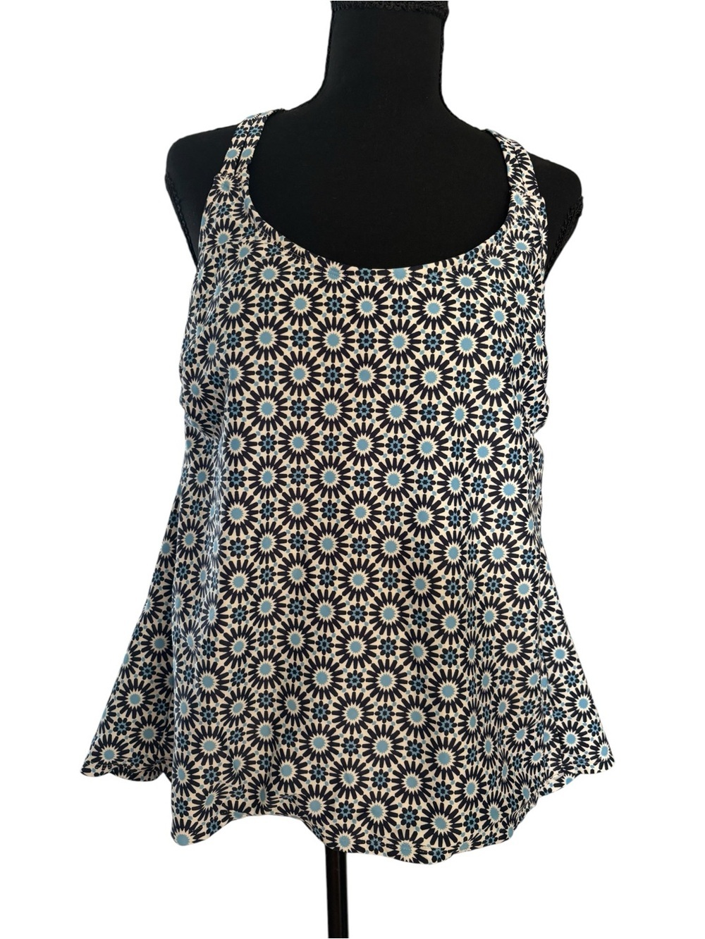 Kona Sol Navy & White Geo Floral Swing Tank